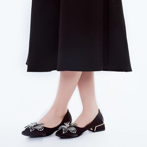 أحذية نسائية، كعب مكتنز عند الأصابع، أحذية عمل مريحة، أحذية زفاف بأحجار الراين بمقدمة مدببة للنساء in Kuwait