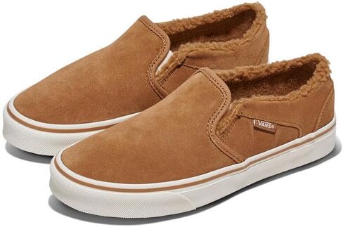 Vans Women's Asher Slip-On Shoe | Casual Sneakers for Walking, Fashion & Everyday Wear, Suede/Chipmunk/High Pile Fleece, 9 in Saudi Arabia
