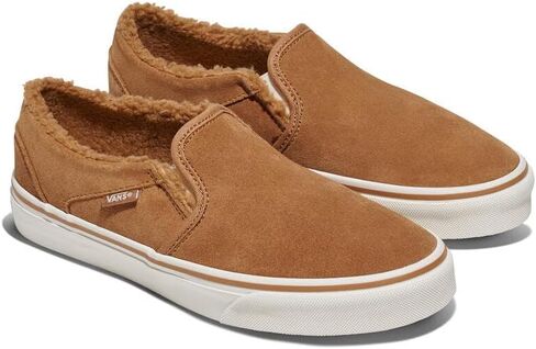Vans Women's Asher Slip-On Shoe | Casual Sneakers for Walking, Fashion & Everyday Wear, Suede/Chipmunk/High Pile Fleece, 9 in Saudi Arabia