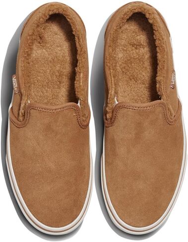 Vans Women's Asher Slip-On Shoe | Casual Sneakers for Walking, Fashion & Everyday Wear, Suede/Chipmunk/High Pile Fleece, 9 in Saudi Arabia