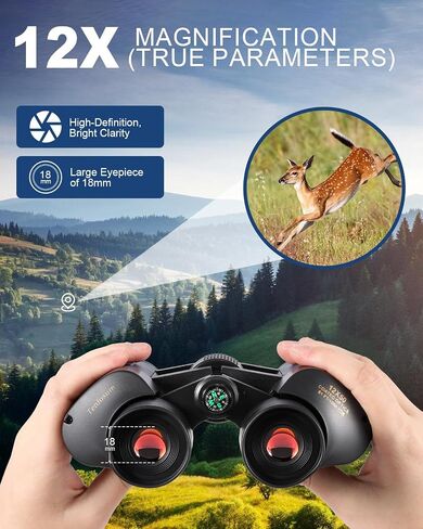 12x50 Binoculars for Adults High Powered HD Waterproof Compact Binoculars with Clear Low Light Vision and Compass for Bird Watching Hunting Travel Cruise Outdoor Sports with Carrying Bag in Saudi Arabia