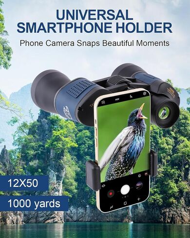 12x50 Binoculars for Adults High Powered HD Waterproof Compact Binoculars with Clear Low Light Vision and Compass for Bird Watching Hunting Travel Cruise Outdoor Sports with Carrying Bag in Saudi Arabia