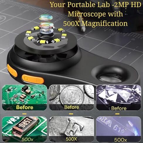 مجهر رقمي، 500x مع شاشة IPS 2.0 بوصة، مكبر محمول مع وصلة USB، مجهر للعملات المعدنية، مجهر Trichome، متوافق مع Windows/Mac، مثالي للإلكترونيات والمجوهرات والأطفال. in Saudi Arabia