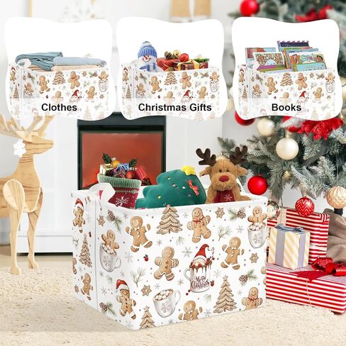 Clastyle Christmas Gingerbread Baby Laundry Hamper Snowflake Kid Storage Basket Boy Girl Gift Toy Box Collapsible Clothes Organizer Nursery Bin for Bedroom,White,40 * 30 * 30 cm in Saudi Arabia