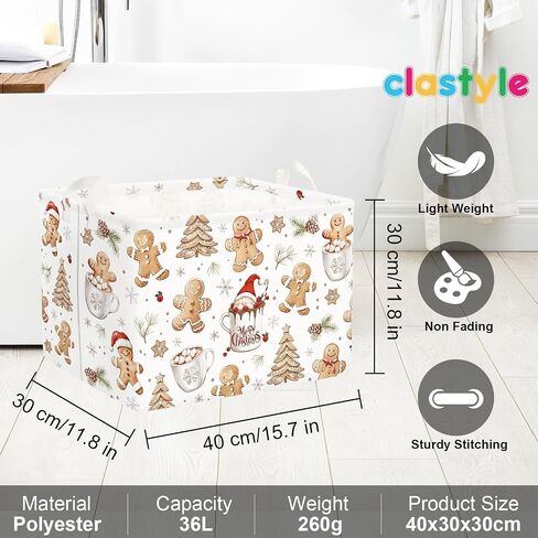 Clastyle Christmas Gingerbread Baby Laundry Hamper Snowflake Kid Storage Basket Boy Girl Gift Toy Box Collapsible Clothes Organizer Nursery Bin for Bedroom,White,40 * 30 * 30 cm in Saudi Arabia
