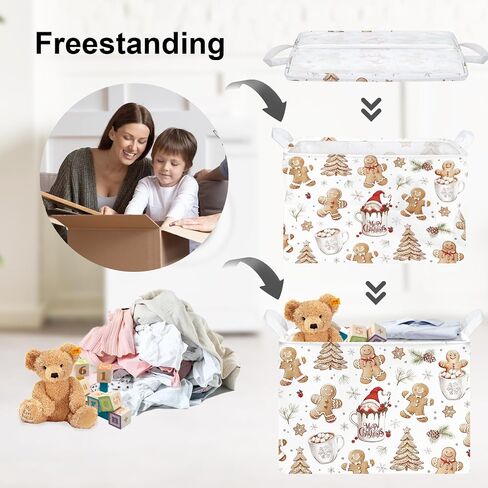 Clastyle Christmas Gingerbread Baby Laundry Hamper Snowflake Kid Storage Basket Boy Girl Gift Toy Box Collapsible Clothes Organizer Nursery Bin for Bedroom,White,40 * 30 * 30 cm in Saudi Arabia