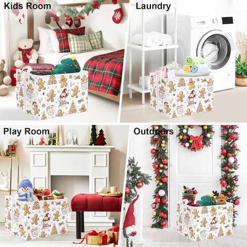 Clastyle Christmas Gingerbread Baby Laundry Hamper Snowflake Kid Storage Basket Boy Girl Gift Toy Box Collapsible Clothes Organizer Nursery Bin for Bedroom,White,40 * 30 * 30 cm in Saudi Arabia