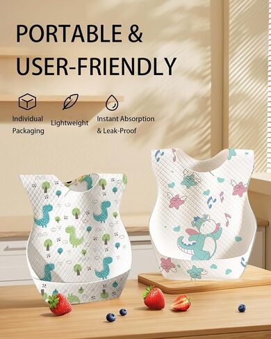 Disposable Baby Bibs for Boys and Girls, Individually Packaged, Hygienic, Soft and Leakproof for Toddler Feeding, Baby Travel Essential, Music Dinosaur (20 PCS) in Saudi Arabia