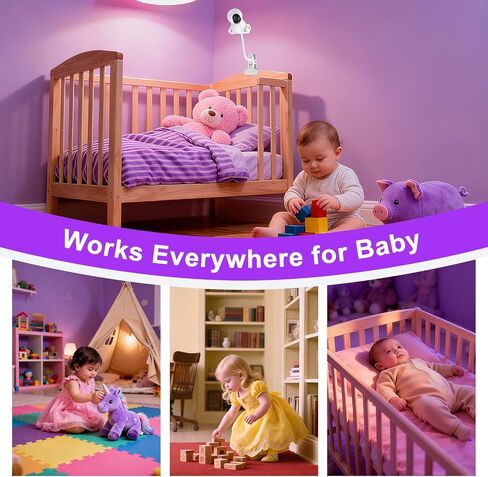 حامل شاشة الطفل 2025 - حامل مرن عالمي قابل للتعديل لشاشة Hello Baby، Nanit Pro، بصريات الرضع، VTech ومعظم شاشات الأطفال - حامل بمشبك كاميرا بذراع قابل للفصل مع ملصقات لطيفة لسرير الأطفال in Kuwait