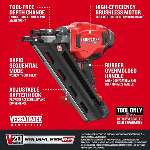 CRAFTSMAN V20 Brushless Cordless 30° Framing Nailer (Tool Only) (CMCN630PTB) in Saudi Arabia