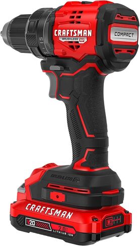 مثقاب/مشغل مدمج V20 BRUSHLESS RP من CRAFTSMAN، مشغل سرعة متغيرة، مصباح LED مدمج، يتضمن بطارية وشاحن (CMCD714D1) in Saudi Arabia