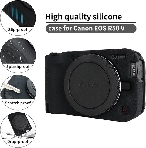 Rieibi Silicone Case for Canon EOS R50 V Camera, Soft Camera Protective Case for Canon EOS R50V Camera Accessories with 2 Screen Protectors, Off-White in Saudi Arabia