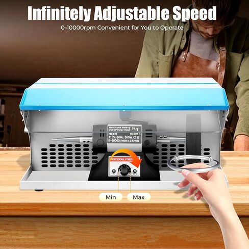 500W Jewelry Bench Polisher, 110V 1/2 HP Benchtop Polishing Buffing Machine Adjustable Variable Speed Polishing Buffing Machine Buffer Grinder Dust Collector with Light for Polishing Aluminum Chrome in Saudi Arabia