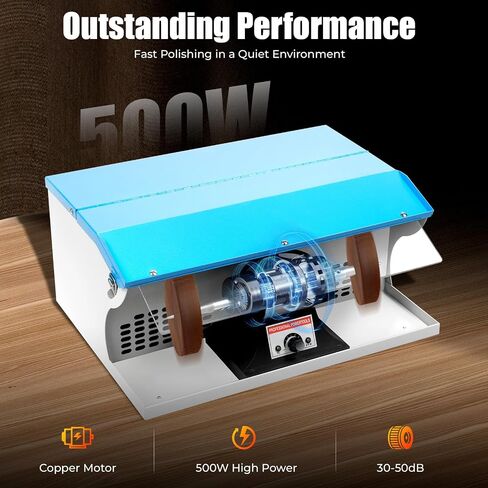 500W Jewelry Bench Polisher, 110V 1/2 HP Benchtop Polishing Buffing Machine Adjustable Variable Speed Polishing Buffing Machine Buffer Grinder Dust Collector with Light for Polishing Aluminum Chrome in Saudi Arabia