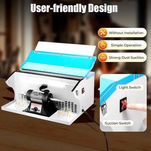 500W Jewelry Bench Polisher, 110V 1/2 HP Benchtop Polishing Buffing Machine Adjustable Variable Speed Polishing Buffing Machine Buffer Grinder Dust Collector with Light for Polishing Aluminum Chrome in Saudi Arabia