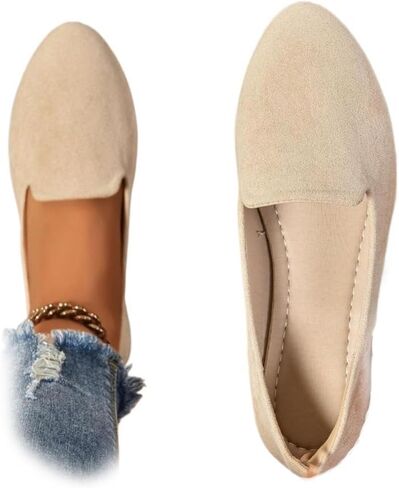 Geerta Women's Moccasins Plain Pattern Medium Width Pointed Toe Textile Flat Shoes, Casual Comfortable Slip on Shoes for Daily, Footwear Walking Shoes for Fall 2025 in Saudi Arabia