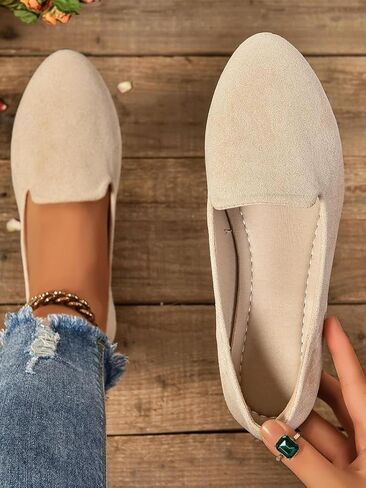 Geerta Women's Moccasins Plain Pattern Medium Width Pointed Toe Textile Flat Shoes, Casual Comfortable Slip on Shoes for Daily, Footwear Walking Shoes for Fall 2025 in Saudi Arabia