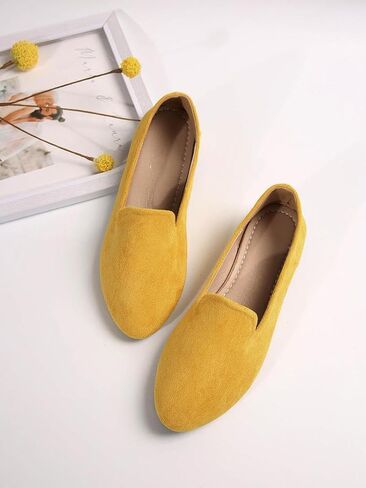Geerta Women's Moccasins Plain Pattern Medium Width Pointed Toe Textile Flat Shoes, Casual Comfortable Slip on Shoes for Daily, Footwear Walking Shoes for Fall 2025 in Saudi Arabia