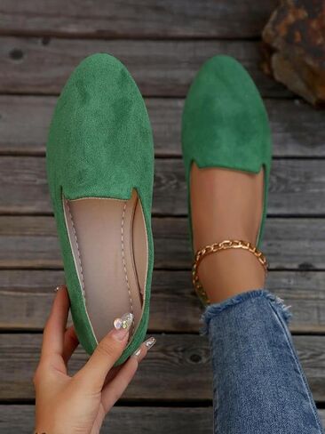 Geerta Women's Moccasins Plain Pattern Medium Width Pointed Toe Textile Flat Shoes, Casual Comfortable Slip on Shoes for Daily, Footwear Walking Shoes for Fall 2025 in Saudi Arabia