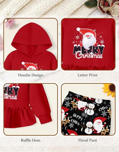CRISONE Toddler Baby Girl Clothes Long Sleeves Ruffle Hoodie Shirt Floral Pants 2 Pcs Fall Winter Outfits Set in Saudi Arabia