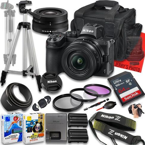 كاميرا Nikon Z5 بدون مرآة مع عدسة Z DX مقاس 16-50 مم f/3.5-6.3 VR + ذاكرة سعة 64 جيجابايت + بطارية إضافية + حقيبة كاميرا + حامل ثلاثي القوائم + المزيد (حزمة مكونة من 22 قطعة) (متجددة) in Kuwait