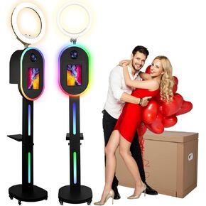 RDYMONKEY Photo Booth for All iPad and for Camera Dualuse Selfie Station Shell Stand APP Control RGB Ring Light Music Sync Light Box Photobooth Machine with Flight Case for Rental in Kuwait