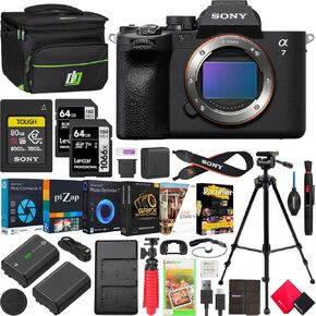 Sony a7 IV Full Frame Mirrorless 33MP Alpha Interchangeable Lens Camera Body ILCE-7M4/B Bundle with Deco Gear Case + 208GB Total Memory + Tripod + Extra Battery, Dual Charger,Software and Accessories in Kuwait