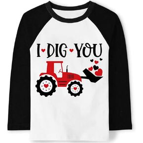 Toddler Boy Valentine Shirt Kids Raglan Long Sleeve Tees Excavator Dinosaur Heart T-Shirt Tops 2-7 Years in Kuwait