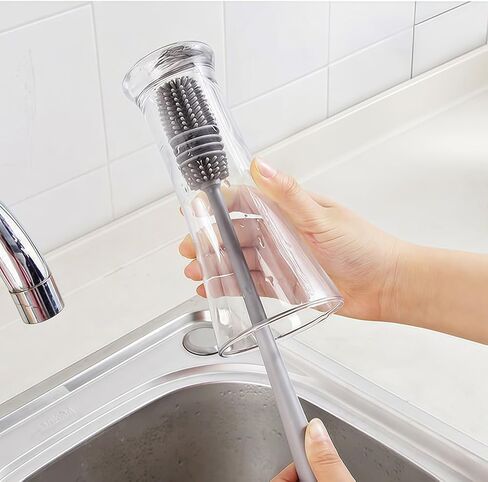 قطعة واحدة من فرشاة كأس السيليكون متعددة الأغراض بمقبض طويل: قابلة لإعادة الاستخدام مع صلابة متوسطة للتنظيف المكثف (رمادي) in Saudi Arabia