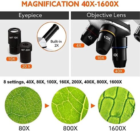 Microscope Kit 40X-1600X Microscopes Adults with Slides Set Phone Adapter Biological Microscope Microscope Lens Adapters, Set 1-40X in Saudi Arabia