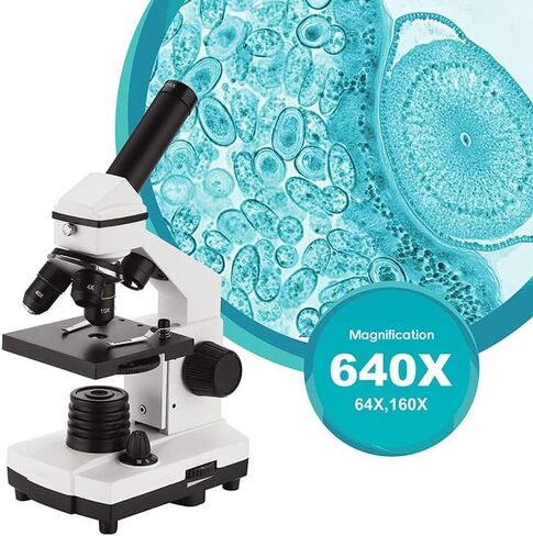 طقم مجهر ميكروسكوب بيولوجي 64X-640X مع حامل هاتف أعلى/أسفل LED محولات عدسة المجهر الإضاءة in Saudi Arabia