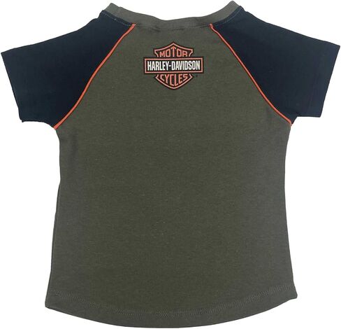 تي شيرت Harley-Davidson Little Girls Camo H-D Raglan بأكمام قصيرة للأطفال الصغار، أخضر in Kuwait