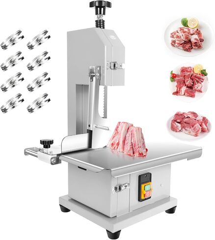 1500W Commercial Electric Bone Saw Machine, 0-7.8 Inch Cutting Thickness, 2.8HP Frozen Meat Cutter 110V Bandsaw Machine, 15" x 20" Table Sawing for Frozen Meat Rib Pork Beef with 8 Saw Blades in Saudi Arabia