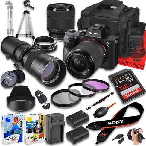 Sony a7 III Mirrorless Camera with FE 28-70mm f/3.5-5.6 OSS &420-800mm f/8 Manual Super HD Telephoto Lens + 128 GB Memory + Extra Battery + Camera Case + More (24pc Bundle) (Renewed) in Saudi Arabia