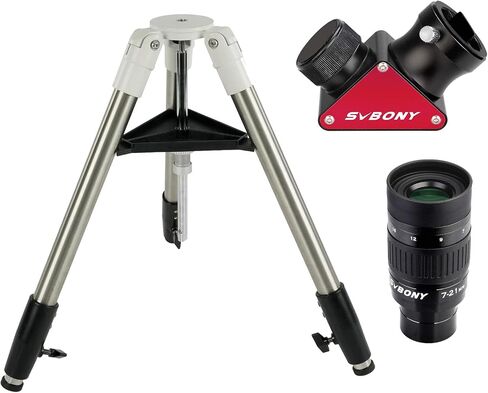 SVBONY SV225T حامل ثلاثي القوائم للتلسكوب الفلكي، حزمة حامل ثلاثي القوائم من الألومنيوم قابلة للتمديد مع عدسة تكبير SV135، تكبير 7 إلى 21 مم وSV188P مرآة عازلة نجمة قطرية للتلسكوبات الفلكية البصرية in Saudi Arabia