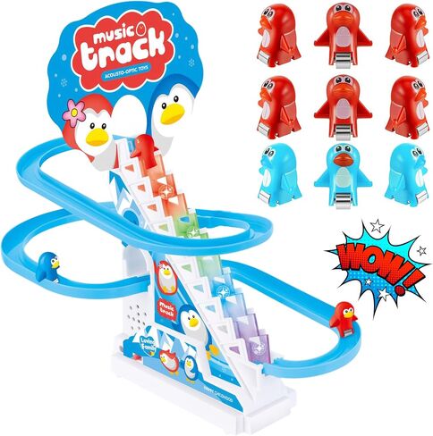 مجموعة ألعاب ZEICO Penguin Slide - أفعوانية لتسلق السلالم مع مسارات منزلقة، 9 طيور البطريق للسباق و3 مفاتيح - أضواء وموسيقى ووضع هادئ - مجموعة لعب تعليمية للأطفال الصغار الأولاد والبنات in Saudi Arabia