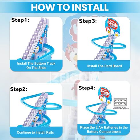 مجموعة ألعاب ZEICO Penguin Slide - أفعوانية لتسلق السلالم مع مسارات منزلقة، 9 طيور البطريق للسباق و3 مفاتيح - أضواء وموسيقى ووضع هادئ - مجموعة لعب تعليمية للأطفال الصغار الأولاد والبنات in Saudi Arabia