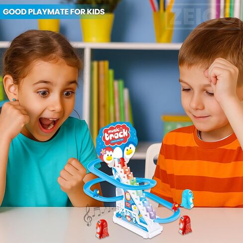 مجموعة ألعاب ZEICO Penguin Slide - أفعوانية لتسلق السلالم مع مسارات منزلقة، 9 طيور البطريق للسباق و3 مفاتيح - أضواء وموسيقى ووضع هادئ - مجموعة لعب تعليمية للأطفال الصغار الأولاد والبنات in Saudi Arabia