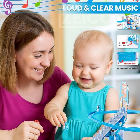 مجموعة ألعاب ZEICO Penguin Slide - أفعوانية لتسلق السلالم مع مسارات منزلقة، 9 طيور البطريق للسباق و3 مفاتيح - أضواء وموسيقى ووضع هادئ - مجموعة لعب تعليمية للأطفال الصغار الأولاد والبنات in Saudi Arabia