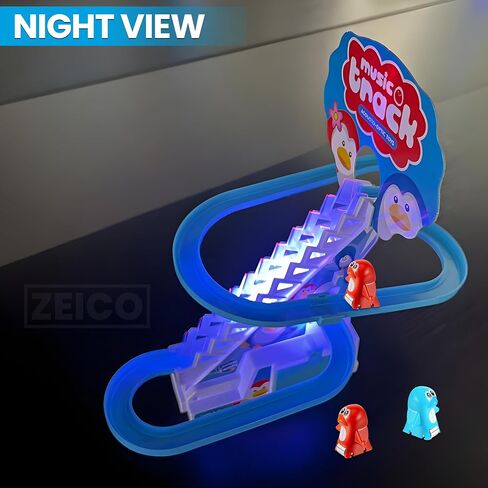 مجموعة ألعاب ZEICO Penguin Slide - أفعوانية لتسلق السلالم مع مسارات منزلقة، 9 طيور البطريق للسباق و3 مفاتيح - أضواء وموسيقى ووضع هادئ - مجموعة لعب تعليمية للأطفال الصغار الأولاد والبنات in Saudi Arabia