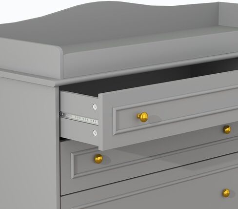 Grey Changing Table Dresser, Baby Nursery Dresser, Baby Diaper Changing Table, 5 Drawers, Adjustable Shelves, Metal Handle, Curved Wrapping Design, Grey in Saudi Arabia