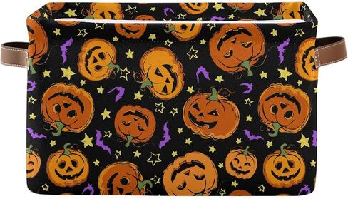 Halloween Pumpkin Spooky Storage Basket Fabric Kitchen Baskets Purple Bat Black Open Home Storage Bins Boxes Foldable Organizer Bag for Baby Cloth Pet Toy Book Shelf Closet Baskets 16×12×8 Inches in Saudi Arabia