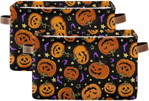 Halloween Pumpkin Spooky Storage Basket Fabric Kitchen Baskets Purple Bat Black Open Home Storage Bins Boxes Foldable Organizer Bag for Baby Cloth Pet Toy Book Shelf Closet Baskets 16×12×8 Inches in Saudi Arabia