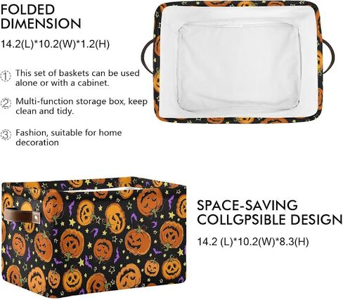 Halloween Pumpkin Spooky Storage Basket Fabric Kitchen Baskets Purple Bat Black Open Home Storage Bins Boxes Foldable Organizer Bag for Baby Cloth Pet Toy Book Shelf Closet Baskets 16×12×8 Inches in Saudi Arabia