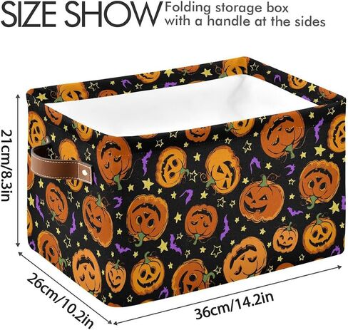 Halloween Pumpkin Spooky Storage Basket Fabric Kitchen Baskets Purple Bat Black Open Home Storage Bins Boxes Foldable Organizer Bag for Baby Cloth Pet Toy Book Shelf Closet Baskets 16×12×8 Inches in Saudi Arabia