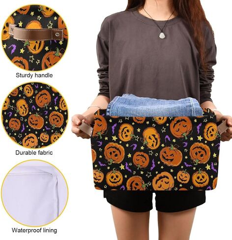Halloween Pumpkin Spooky Storage Basket Fabric Kitchen Baskets Purple Bat Black Open Home Storage Bins Boxes Foldable Organizer Bag for Baby Cloth Pet Toy Book Shelf Closet Baskets 16×12×8 Inches in Saudi Arabia