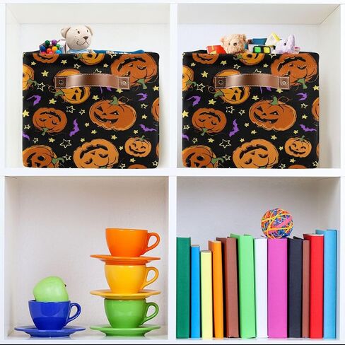 Halloween Pumpkin Spooky Storage Basket Fabric Kitchen Baskets Purple Bat Black Open Home Storage Bins Boxes Foldable Organizer Bag for Baby Cloth Pet Toy Book Shelf Closet Baskets 16×12×8 Inches in Saudi Arabia