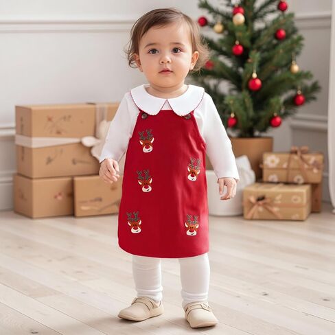 Toddler Girl Christmas Outfit Ruffle Sleeve T-shirt Top Santa Strap Overall Dress 2Pcs Baby Girl Fall Winter Clothes in Kuwait