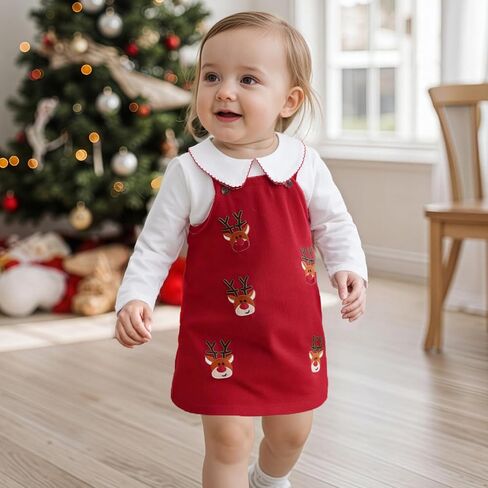 Toddler Girl Christmas Outfit Ruffle Sleeve T-shirt Top Santa Strap Overall Dress 2Pcs Baby Girl Fall Winter Clothes in Kuwait