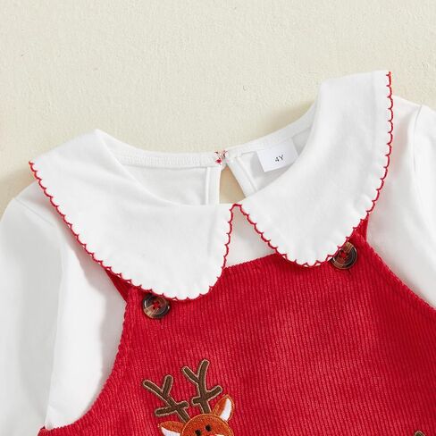 Toddler Girl Christmas Outfit Ruffle Sleeve T-shirt Top Santa Strap Overall Dress 2Pcs Baby Girl Fall Winter Clothes in Kuwait